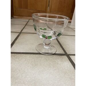 Artland HOLLY DAYS Fused Glass Dessert Bowl Footed Compote Coupe Wine Xmas Glass